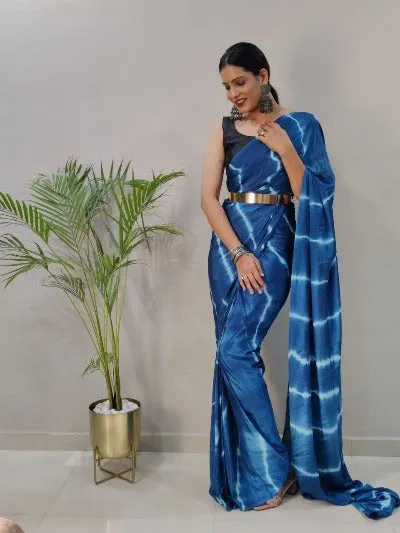 1 Min Blue Leheriya Print Stitched Readymade Saree