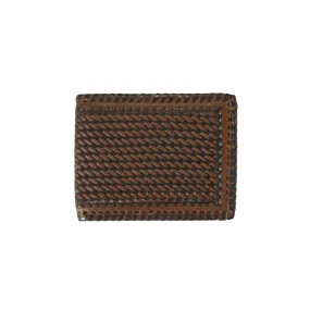 3D Belt Co Men's Hand Tooled Leather Basketweave Bifold Wallet - Brown