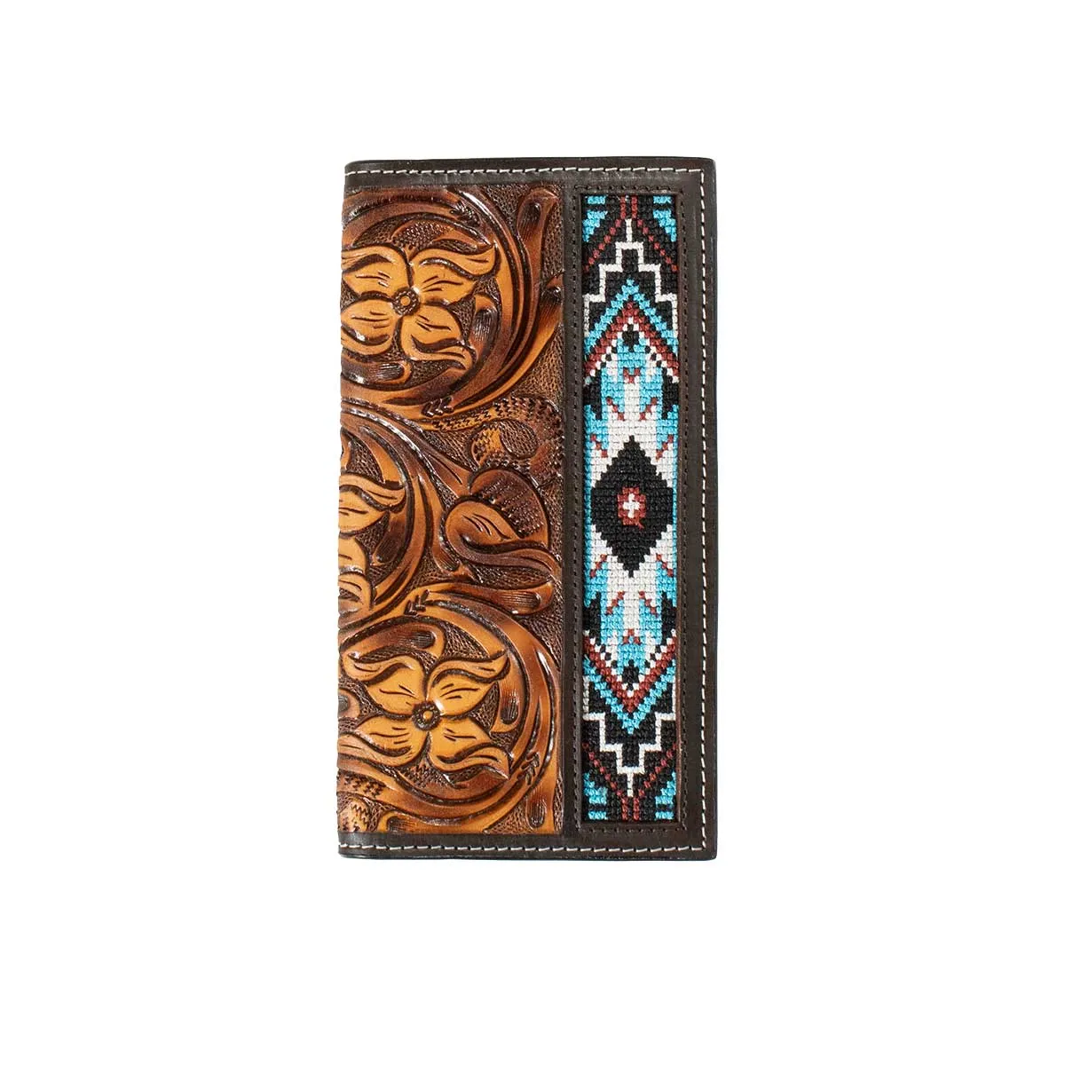 3D Belt Co Men's Tooled Floral Embroidered Rodeo Wallet - Brown