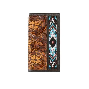 3D Belt Co Men's Tooled Floral Embroidered Rodeo Wallet - Brown