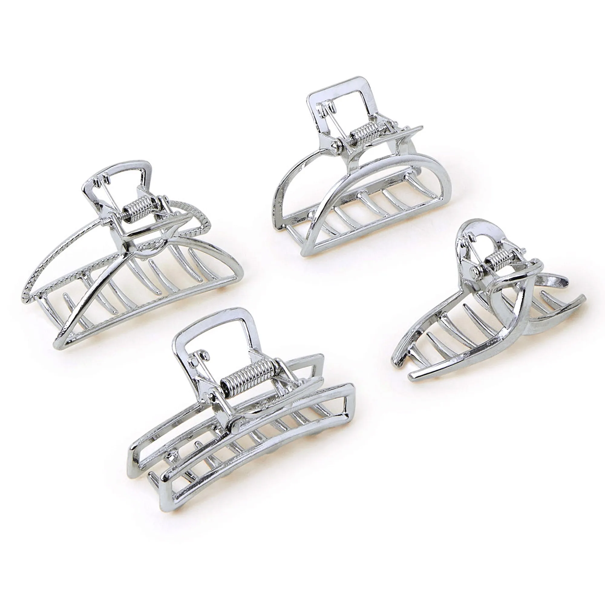 Accessorize London Silver Four-Pack Small Metal Claw Clips