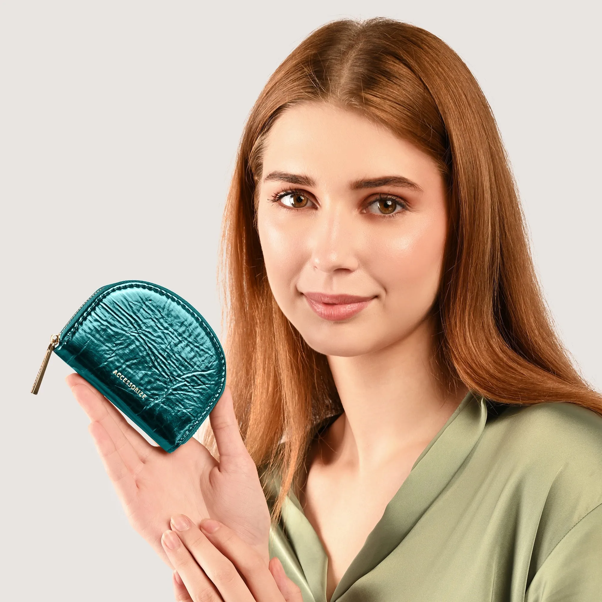 Accessorize London Women's Teal Metallic Crescent Coin Purse