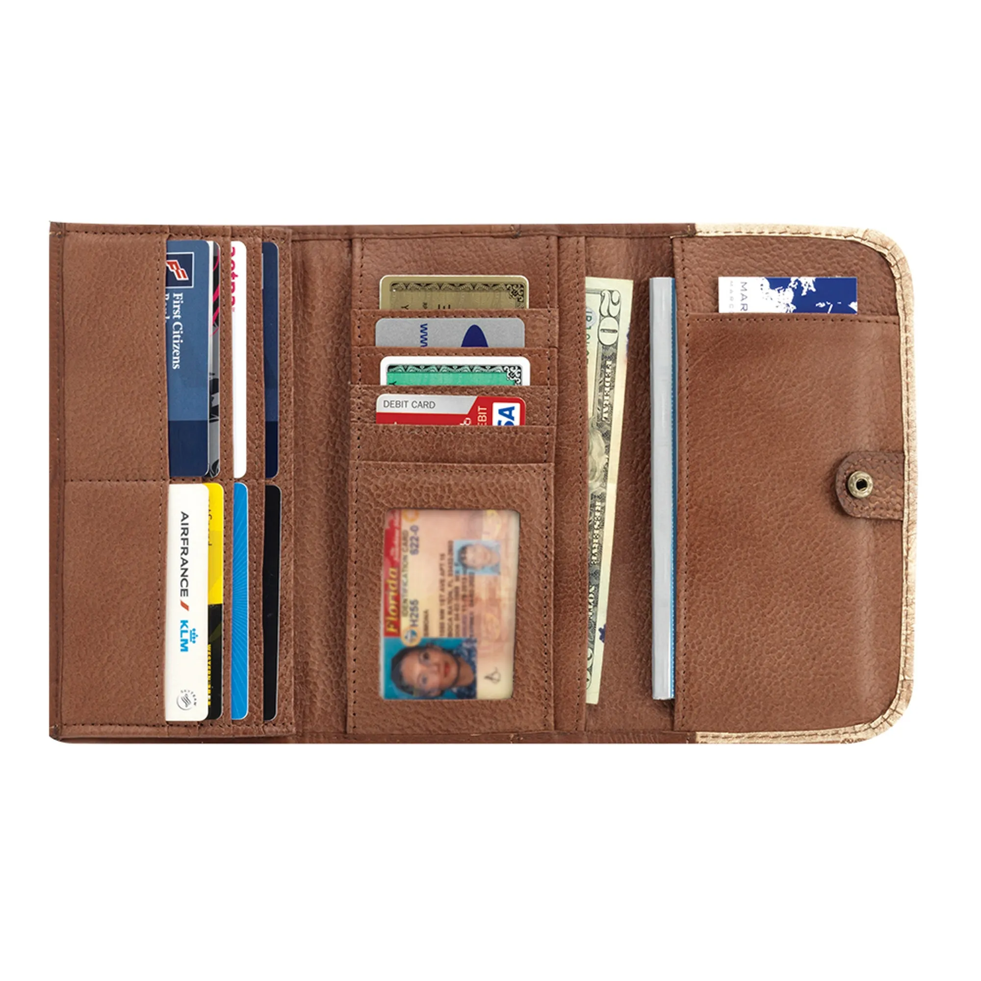 American West Annie's Secret Collection Cream Leather Trifold Wallet