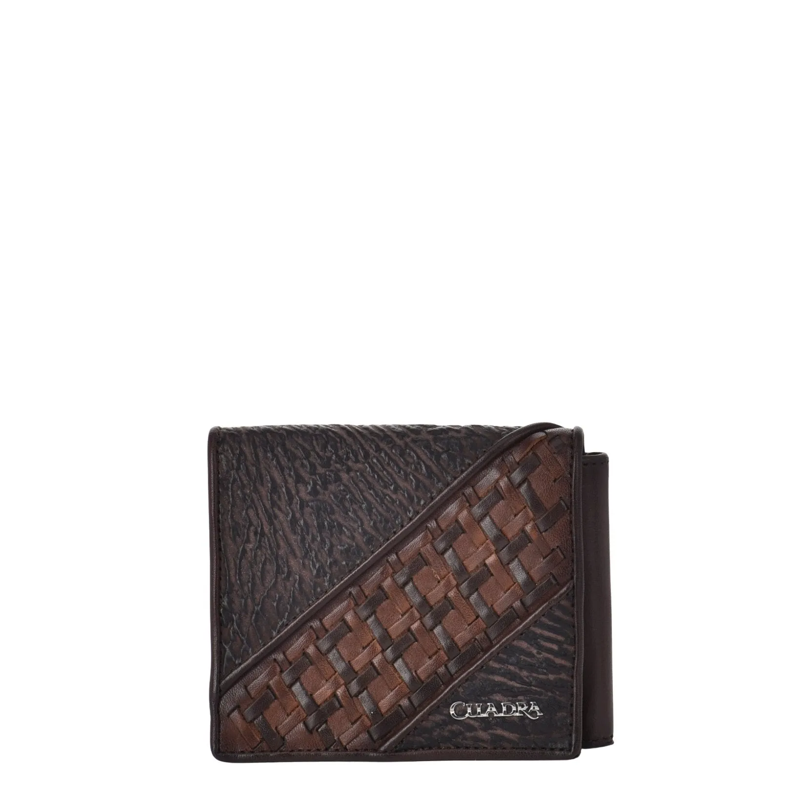 B3022TI - Cuadra brown classic full shark woven tri fold wallet for men