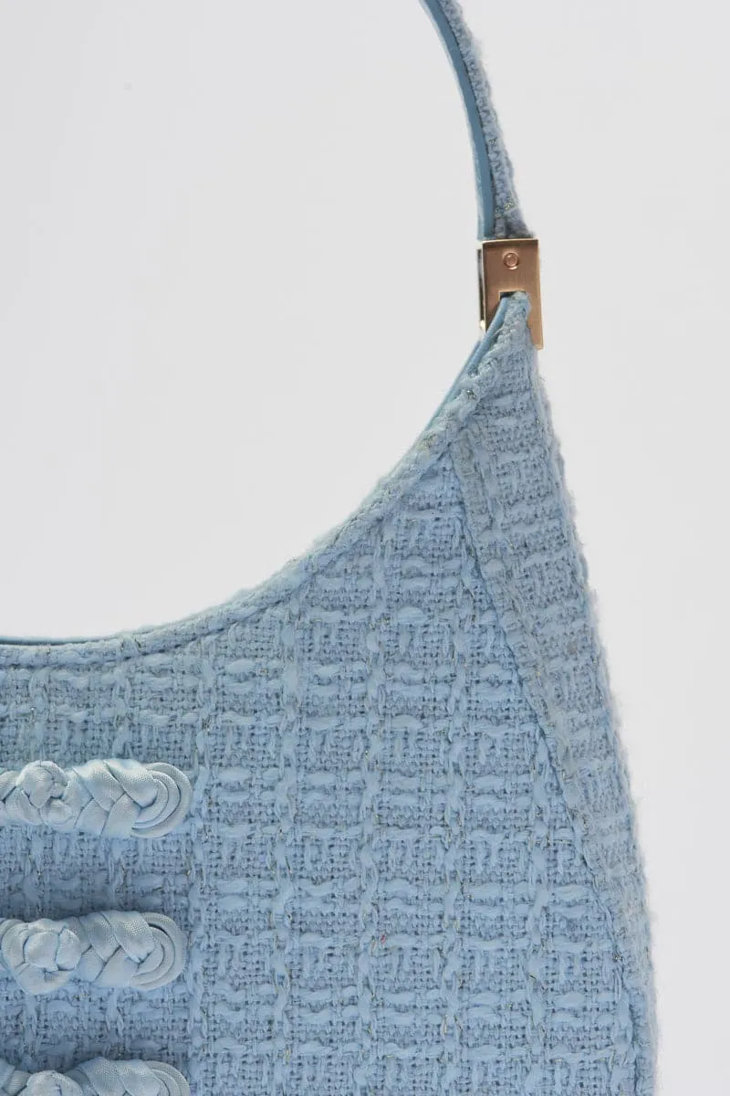 Chic Baby Blue Tweed Mini Top Handle Bag - Stylish Handbag for Any Occasion