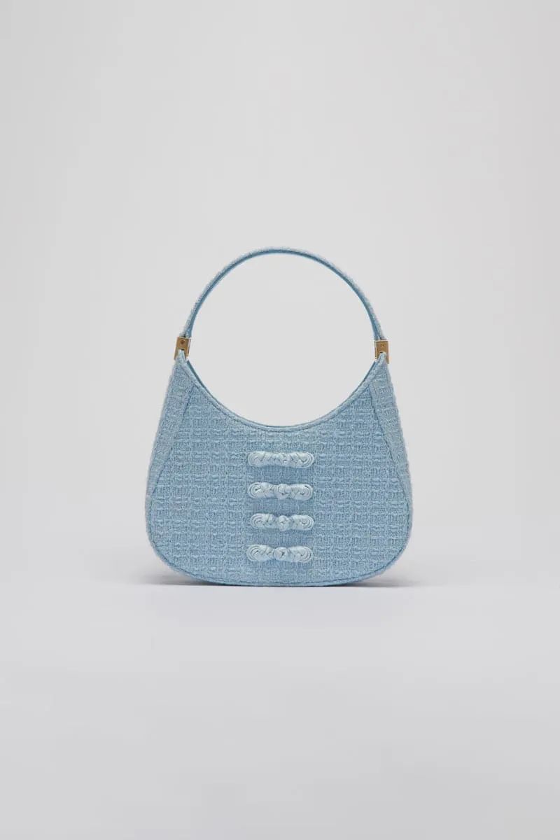 Chic Baby Blue Tweed Mini Top Handle Bag - Stylish Handbag for Any Occasion