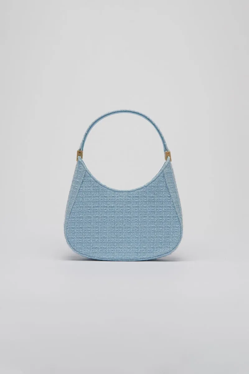 Chic Baby Blue Tweed Mini Top Handle Bag - Stylish Handbag for Any Occasion