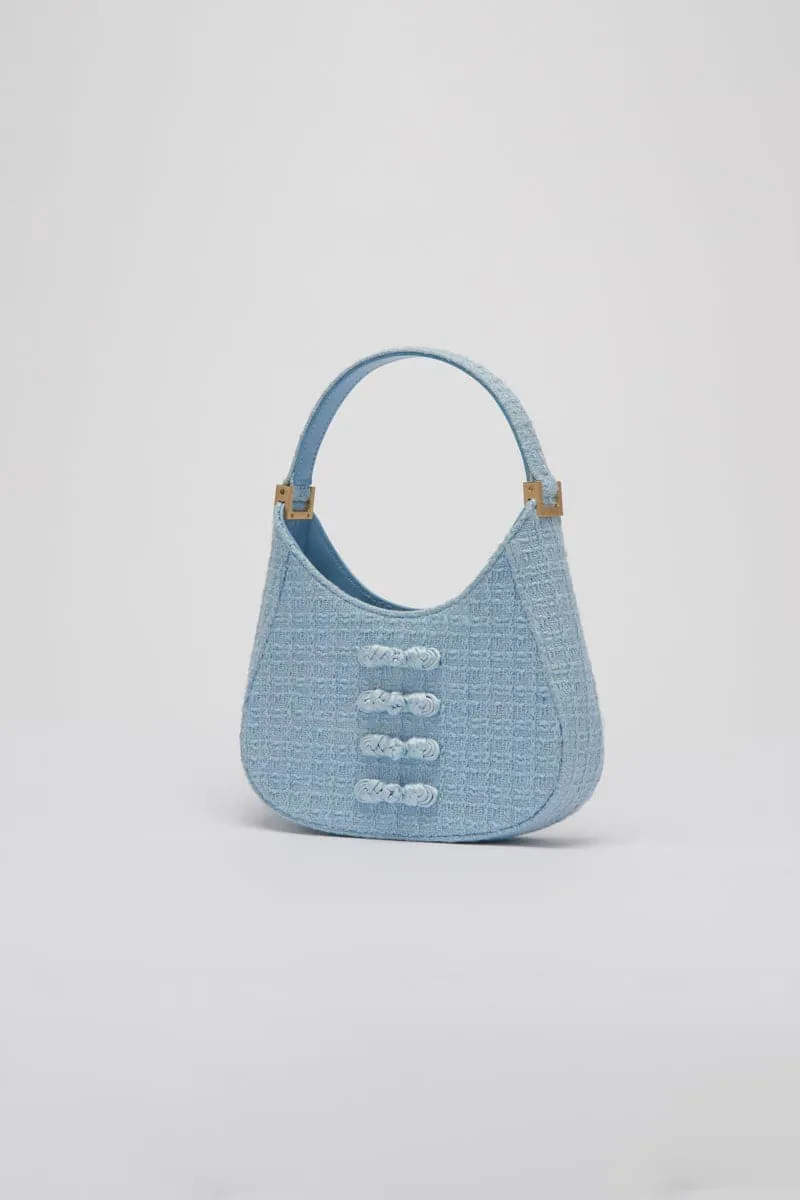 Chic Baby Blue Tweed Mini Top Handle Bag - Stylish Handbag for Any Occasion