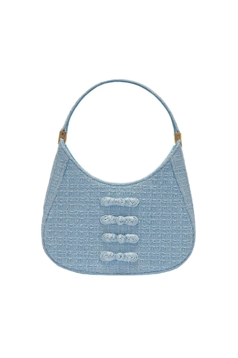 Chic Baby Blue Tweed Mini Top Handle Bag - Stylish Handbag for Any Occasion