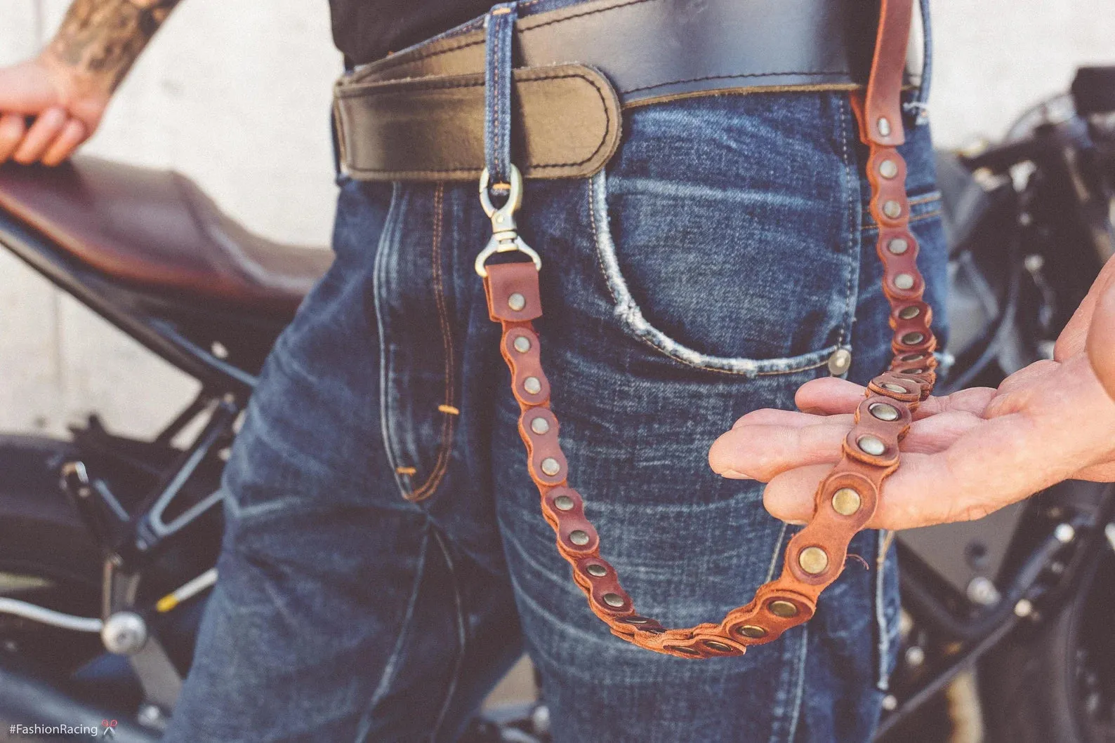 Bike Chain Keychain | Leather Motorcycle Accessories | Biker Gifts