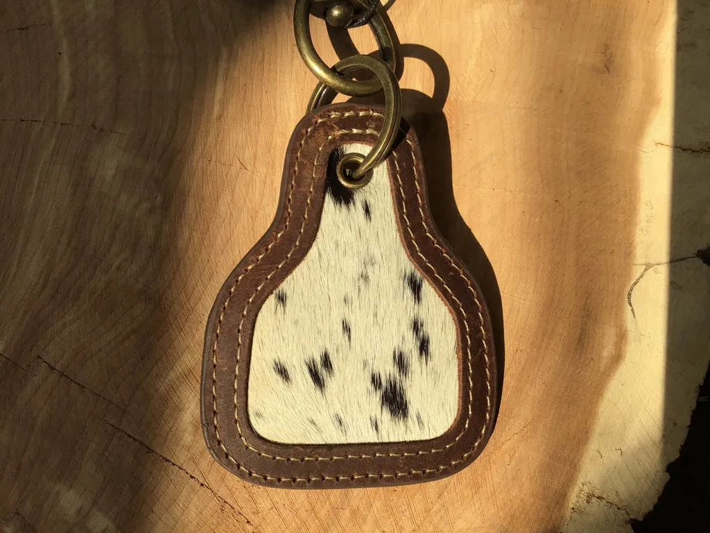 Black & White CowHide Key Chain