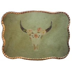 Boho Floral Cow Skull Wallet Buckle