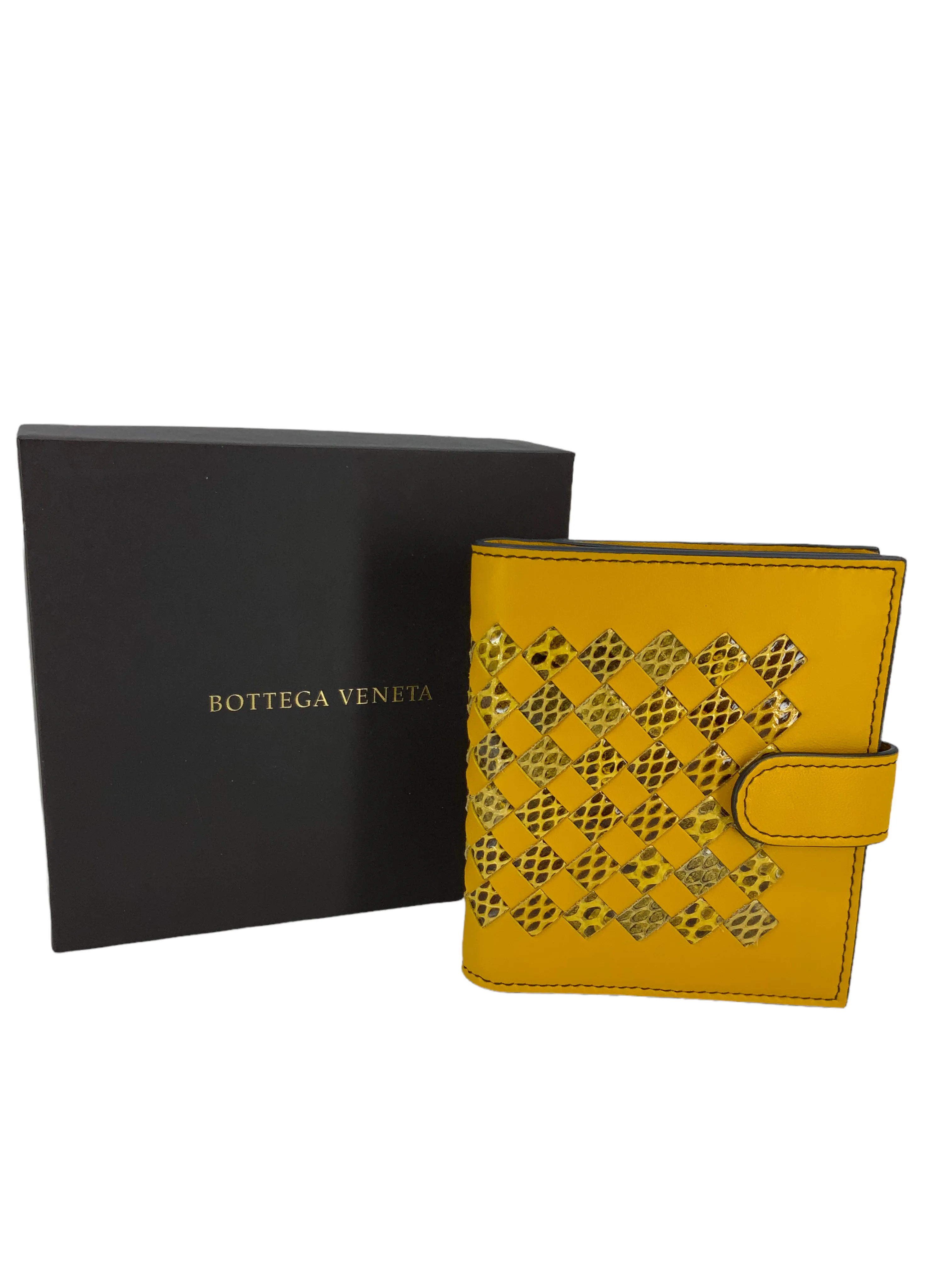 Bottega Veneta Intrecciato Nappa Leather and Snakeskin Bi-Fold Wallet