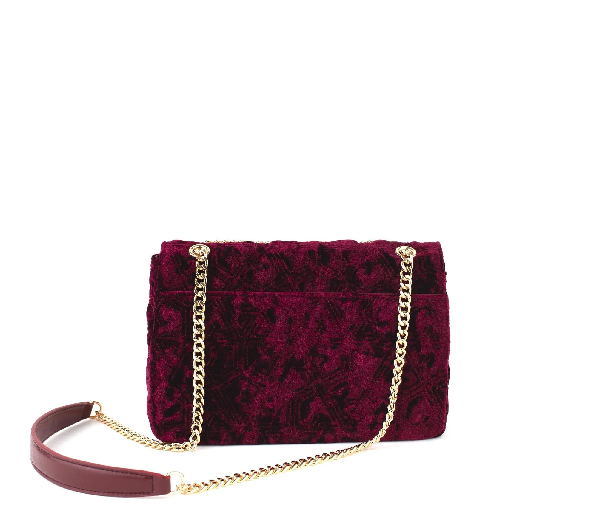 Broadway Vegan Velvet Jacquard Shoulder Bag | Maroon