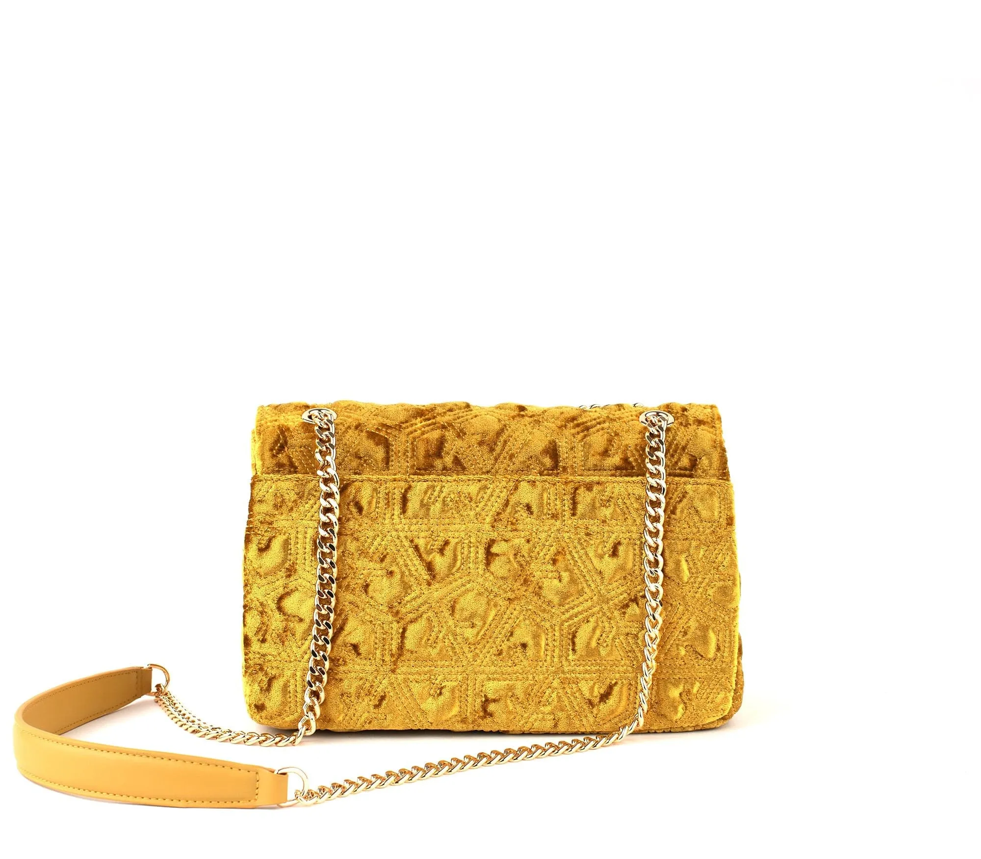 Broadway Vegan Velvet Jacquard Shoulder Bag | Yellow