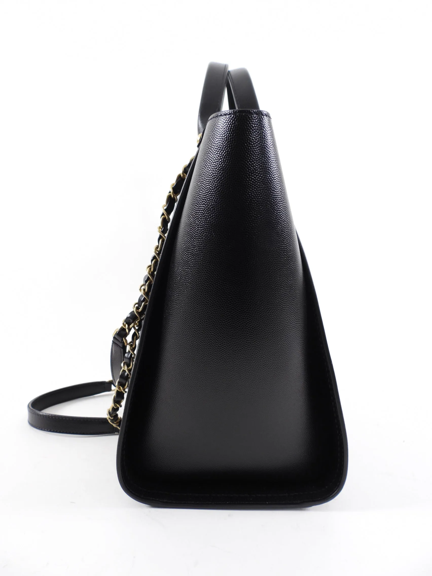 Chanel Black Caviar Leather Stud Deauville Tote Bag