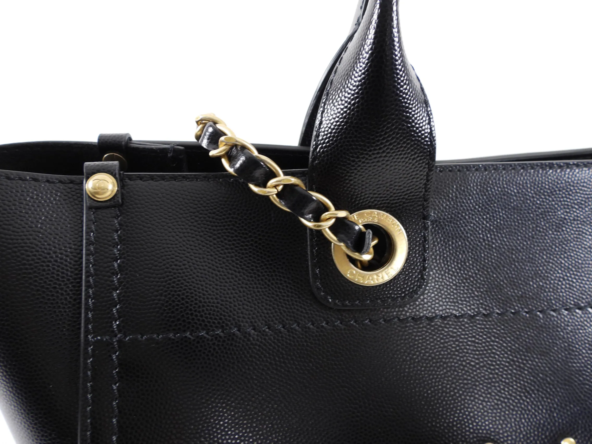 Chanel Black Caviar Leather Stud Deauville Tote Bag