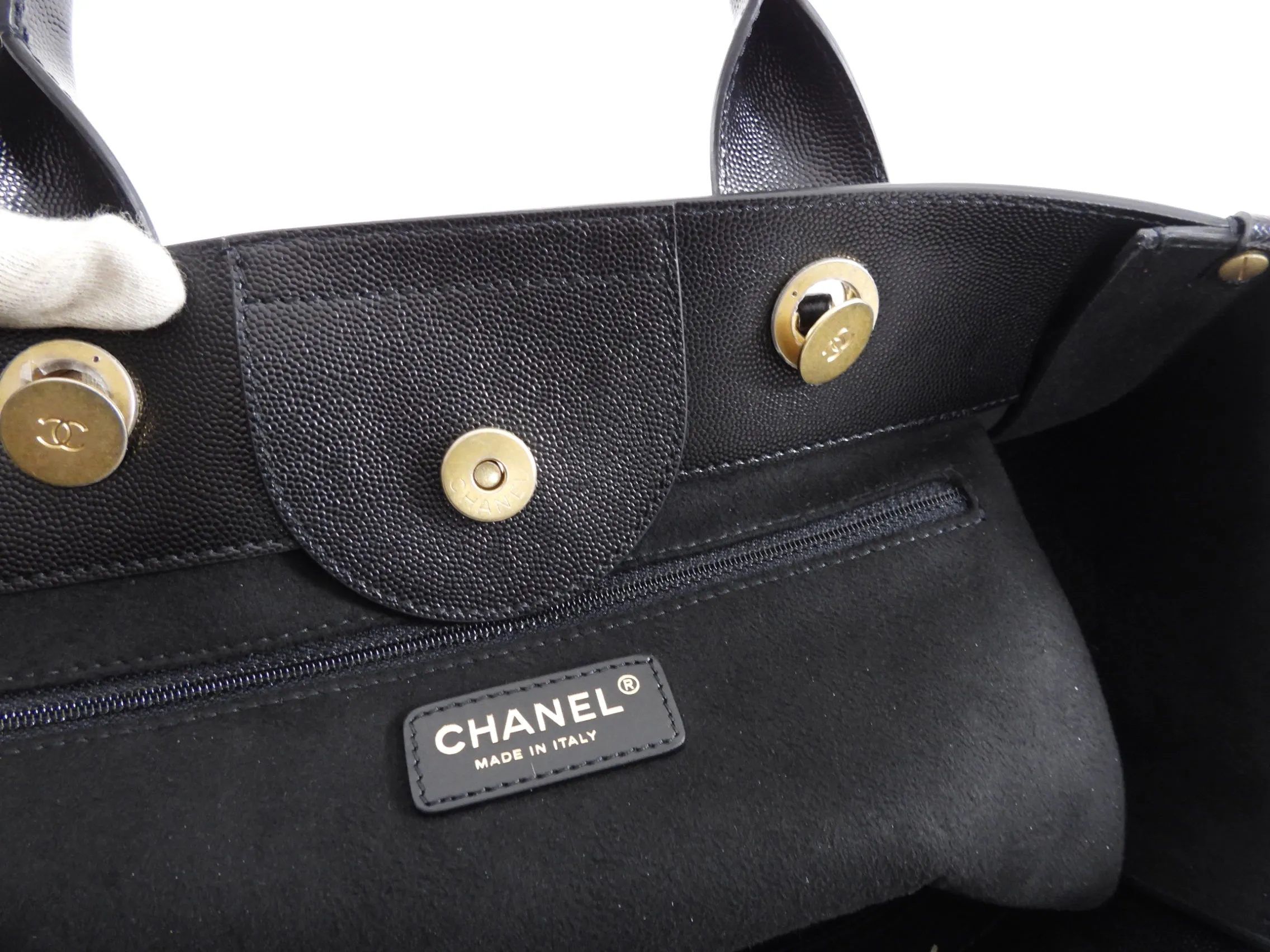 Chanel Black Caviar Leather Stud Deauville Tote Bag