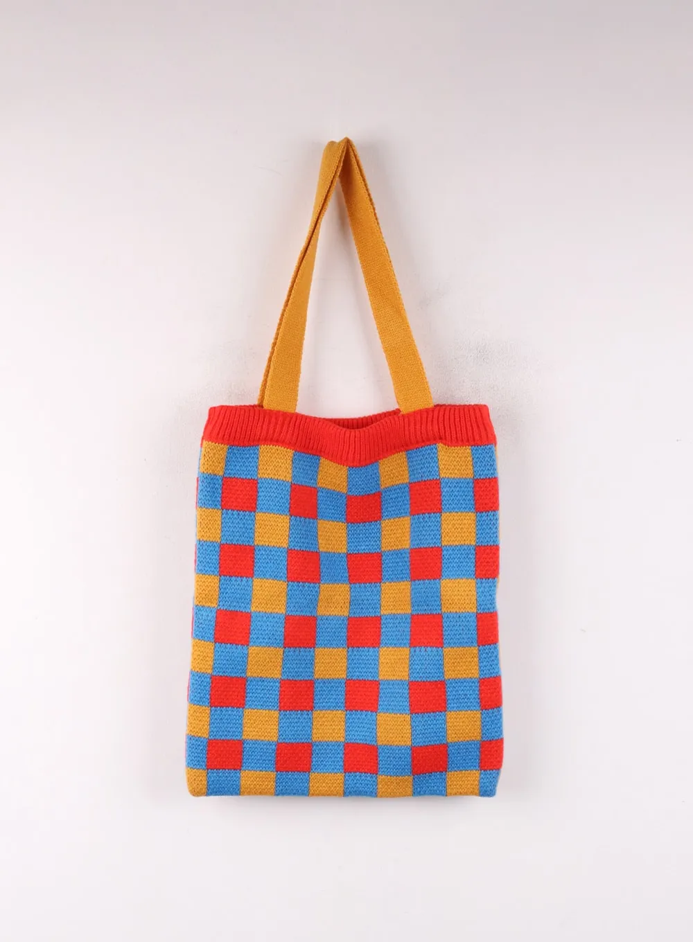 Checkered Embroidered Tote Bag OF405