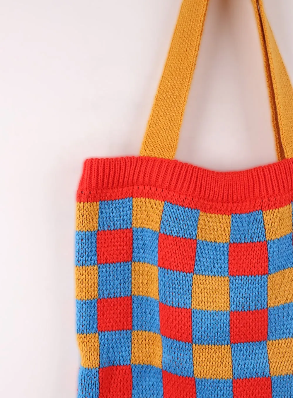 Checkered Embroidered Tote Bag OF405