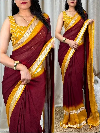 Chiffon Saree With Zari Border And Sequins Blouse