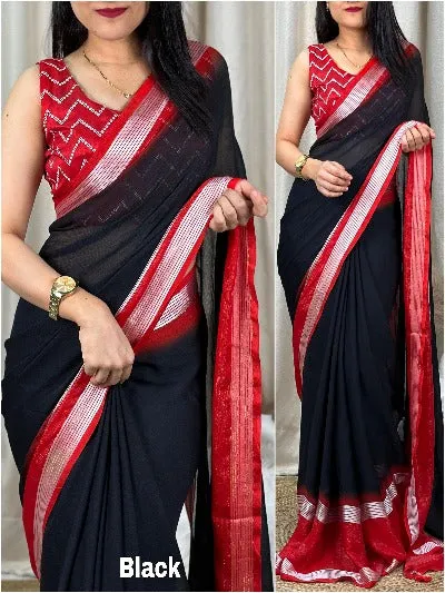 Chiffon Saree With Zari Border And Sequins Blouse