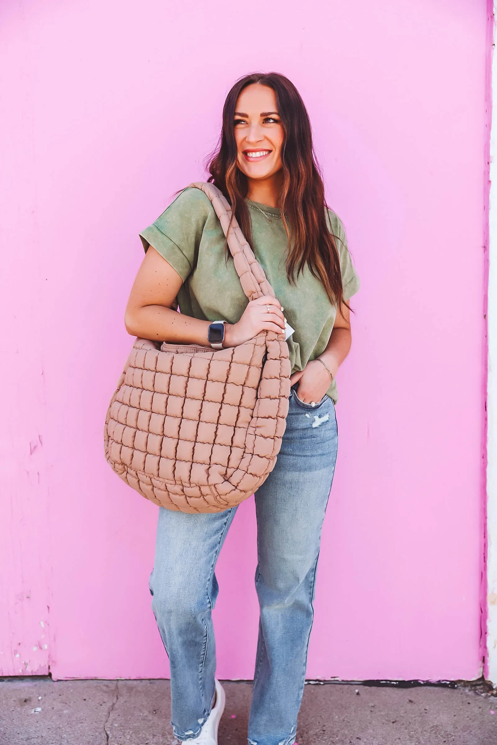 Cleo Slouchy Quilted Tote-Sand