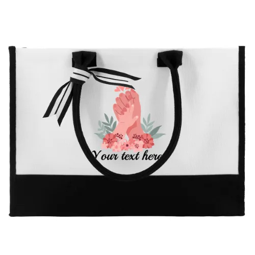 Custom Text Heart Hand Canvas Shoulder Tote Bag Embroidery Personalized Environmental Protection Handbag Mom Tote Bag Mommy Bag Mom Gift