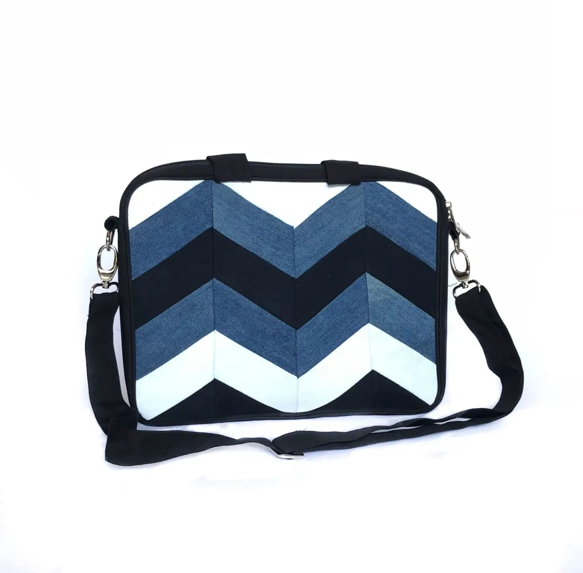 Denim Laptop Bag - Chevron Patchwork