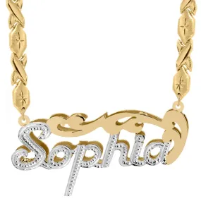 Double Plated Nameplate Necklace Sophia with Xoxo chain