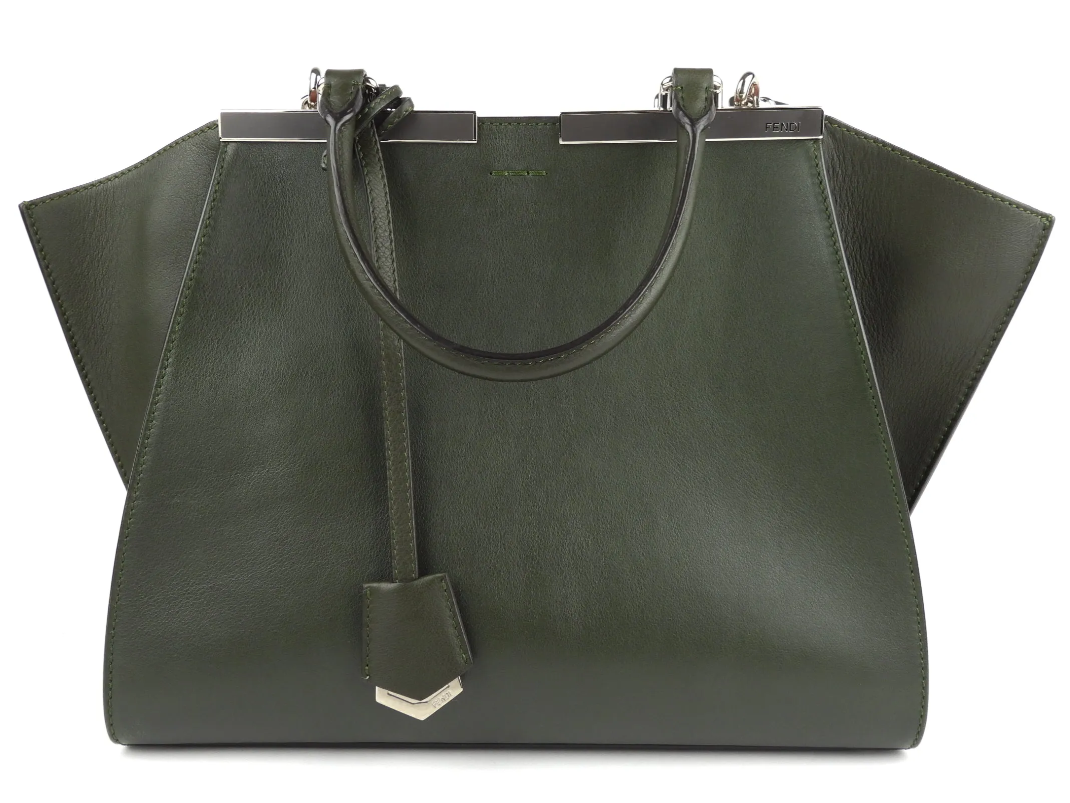 Fendi Dark Green Leather 3Jours Two Way Tote Bag