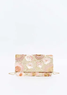 Flowers beaded envelope bag