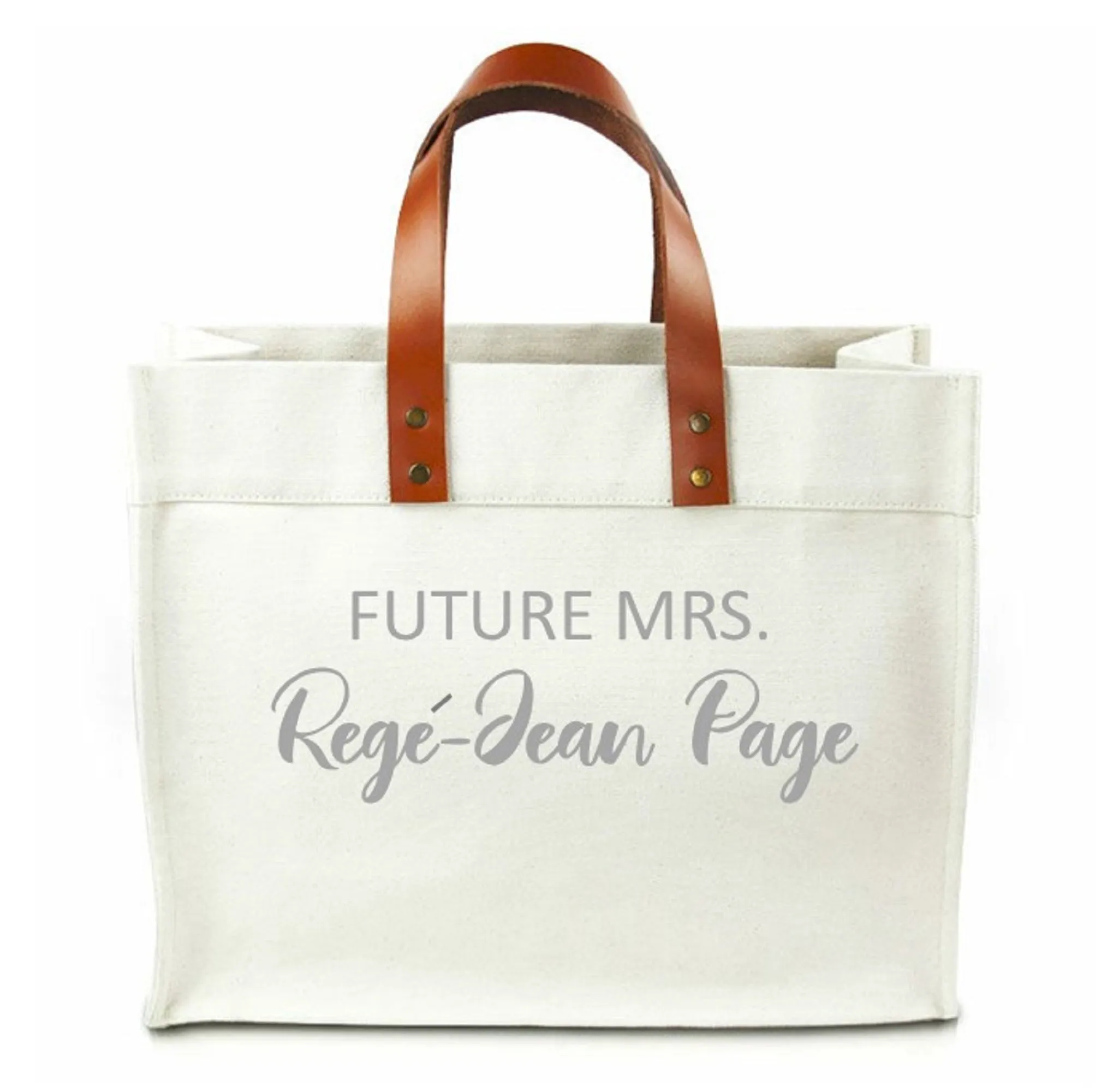 Future Mrs Personalised Canvas Tote Bag With Leather Straps | Personalised Bride's Tote Bag