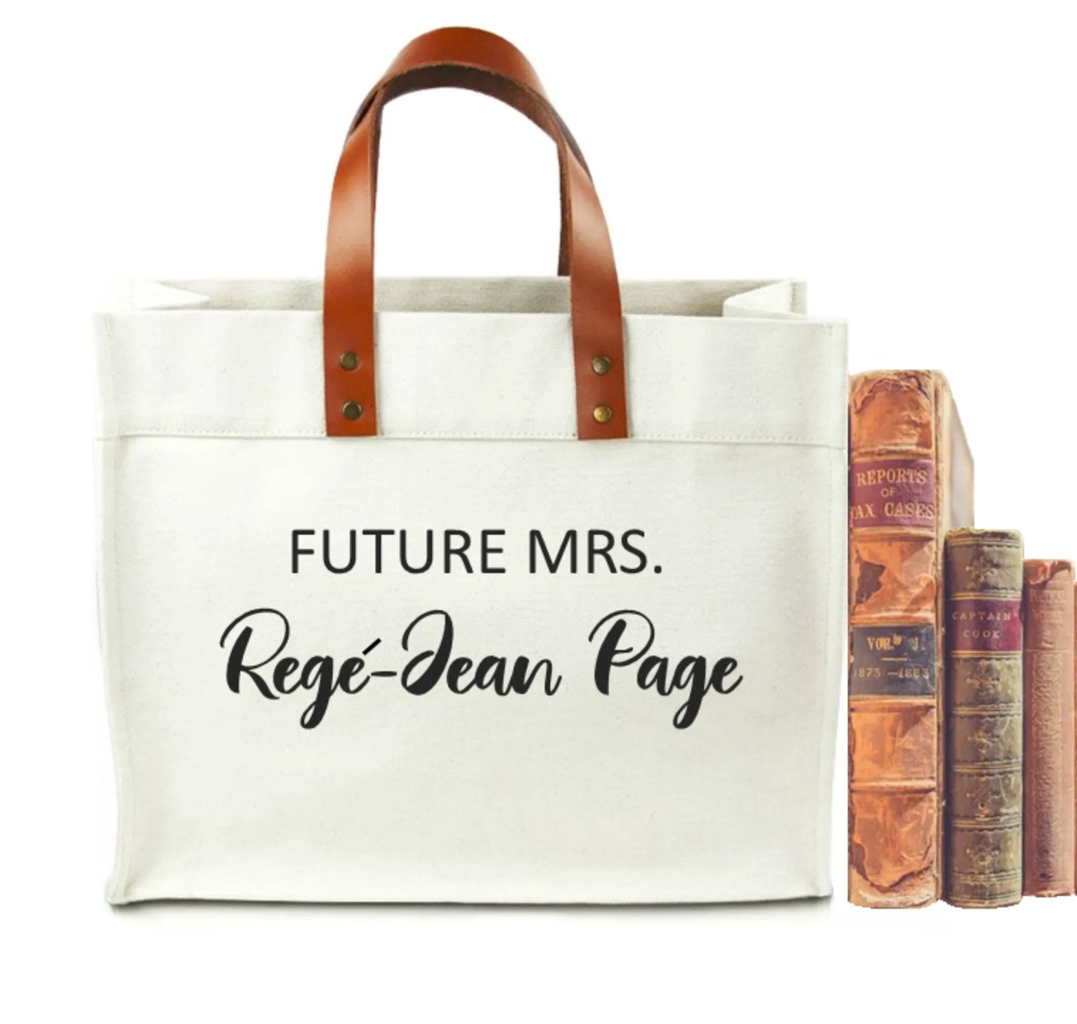 Future Mrs Personalised Canvas Tote Bag With Leather Straps | Personalised Bride's Tote Bag