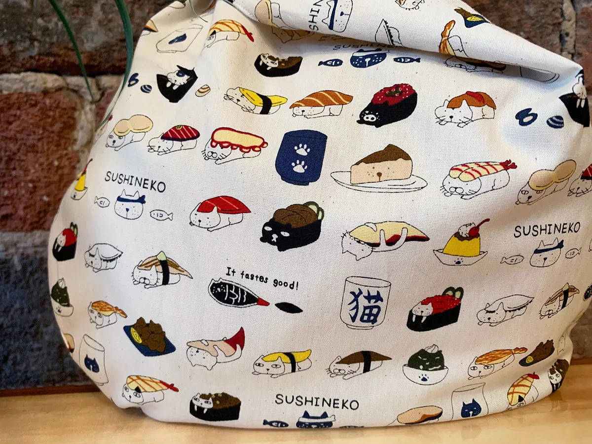 Handmade Japanese Knot bag -Sushi Neko *Size M*