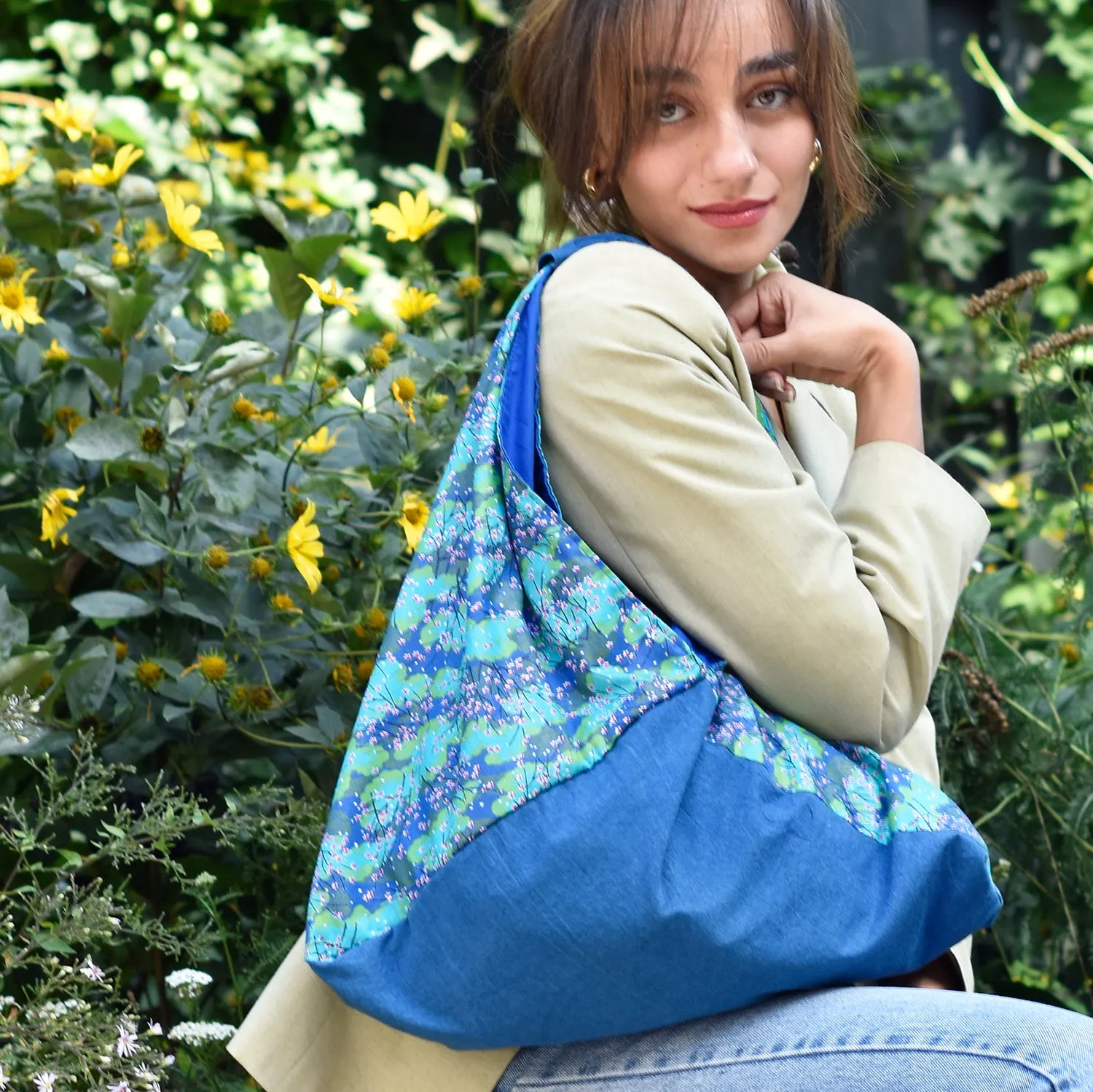 *Handmade* Origami bag | Market bag | Turquoise Floral