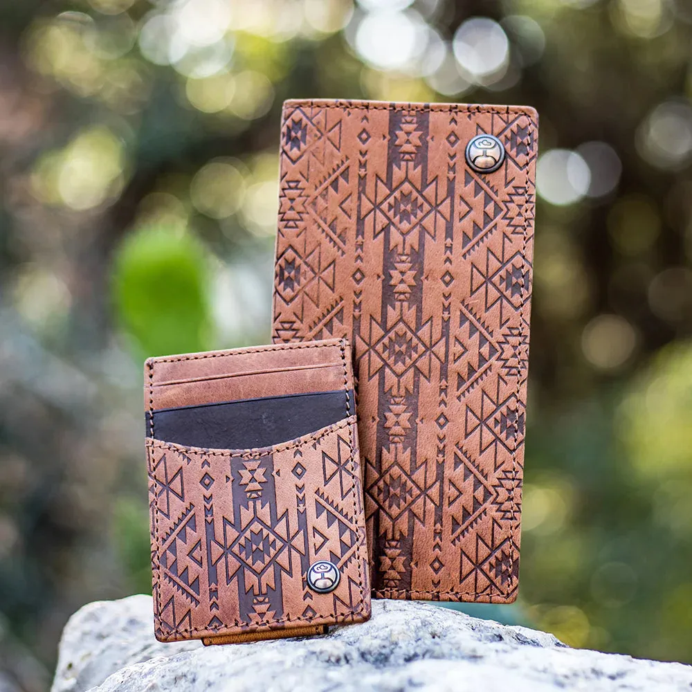 HOOEY MONTEREY MONEY CLIP BROWN W/ AZTEC EMBOSSED PRINT