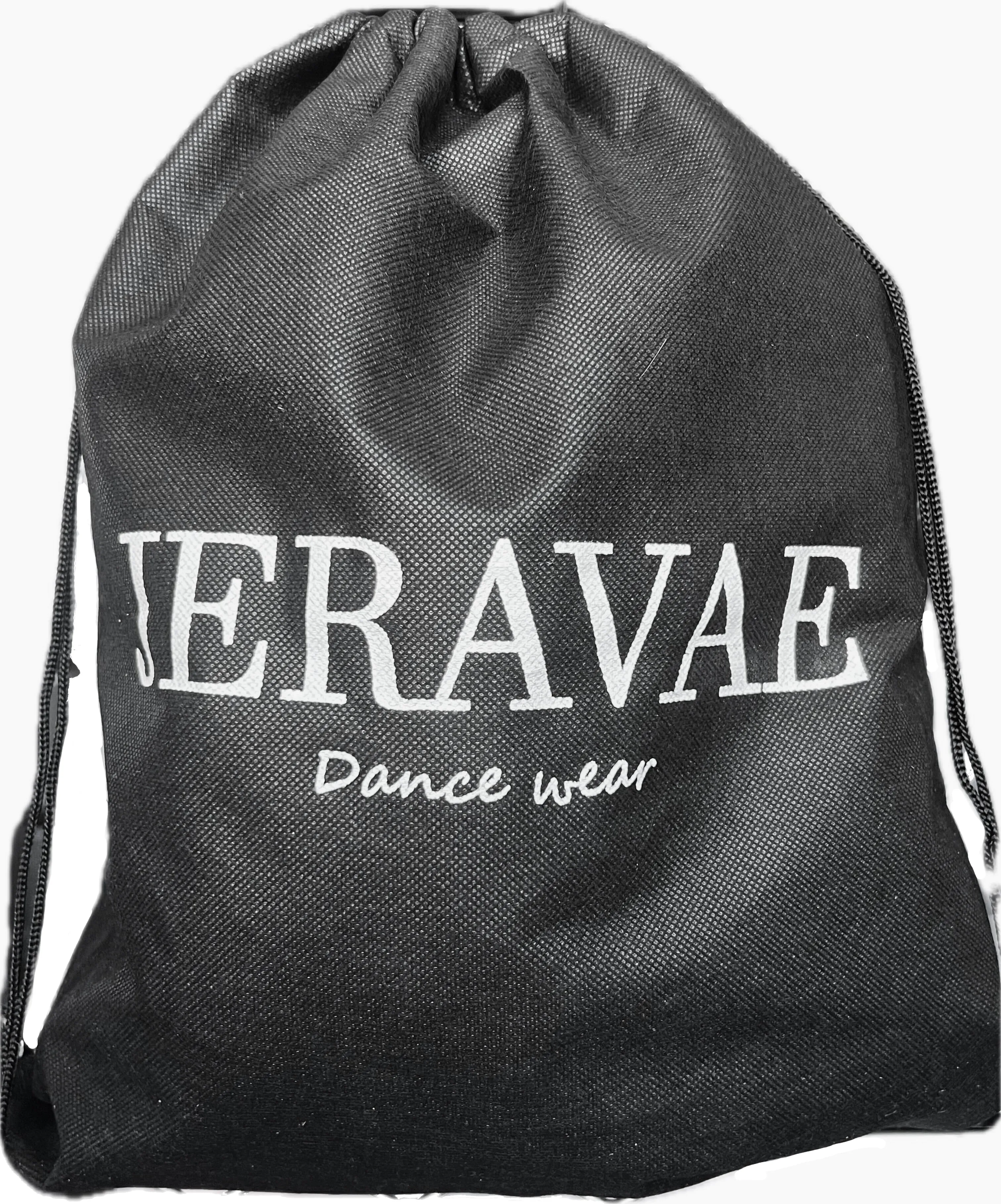 JERAVAE dance wear Large Carry All Bag Dance Shoe Bag with Backpack Pull Strings in Black with White Logo