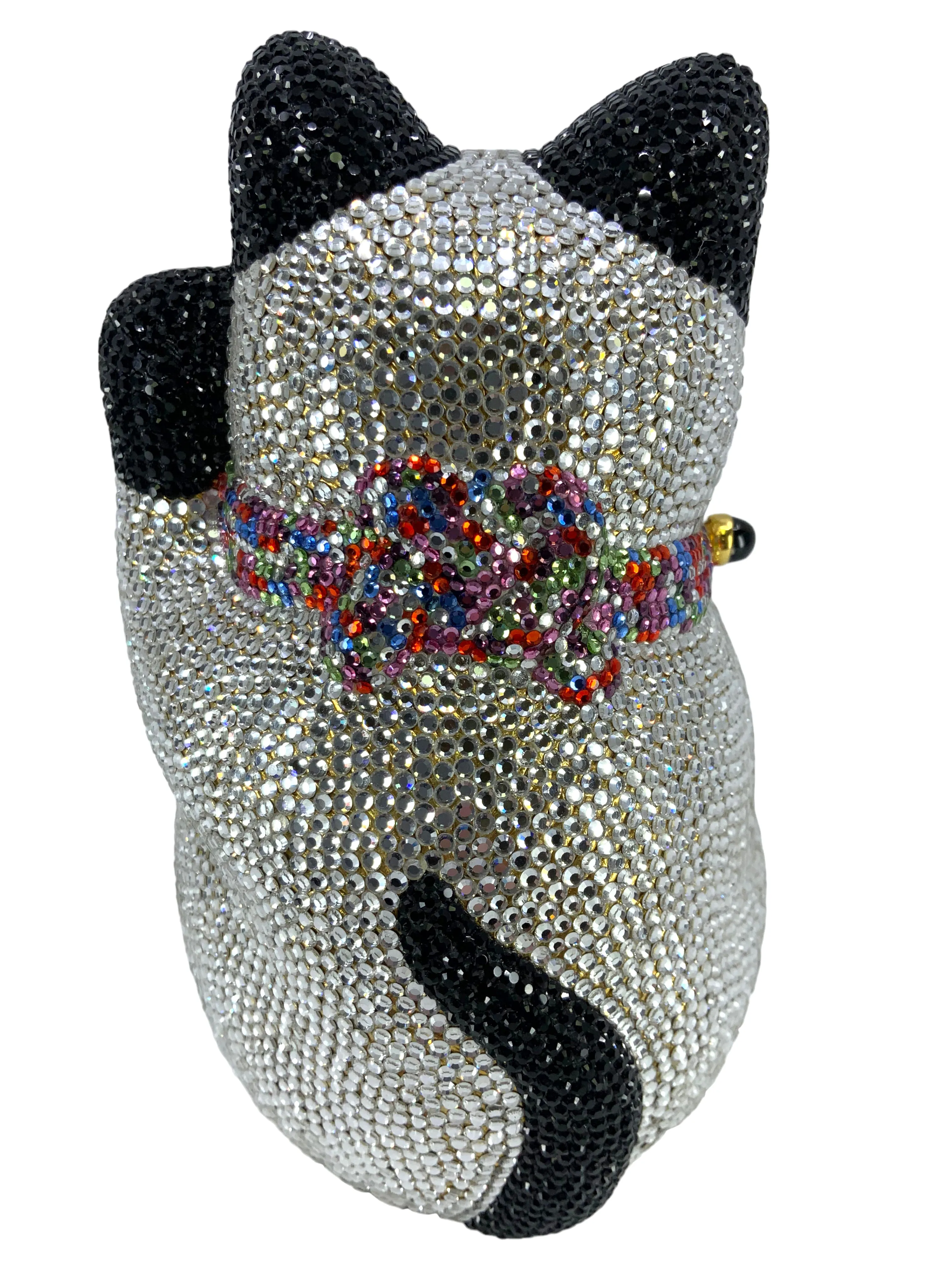 Exquisite Judith Leiber Swarovski Crystal Maneki Neko Lucky Cat Evening Bag