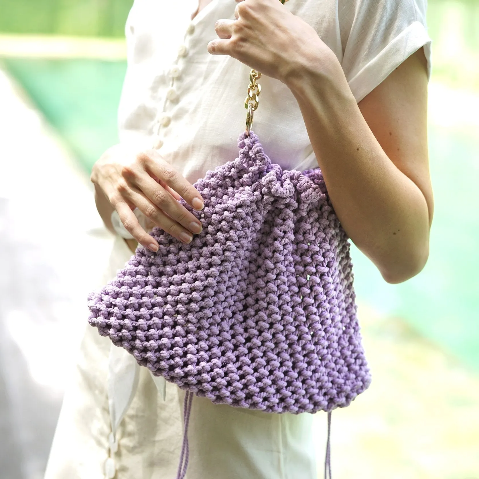 LYON Macrame Tote Bag, in Lilac