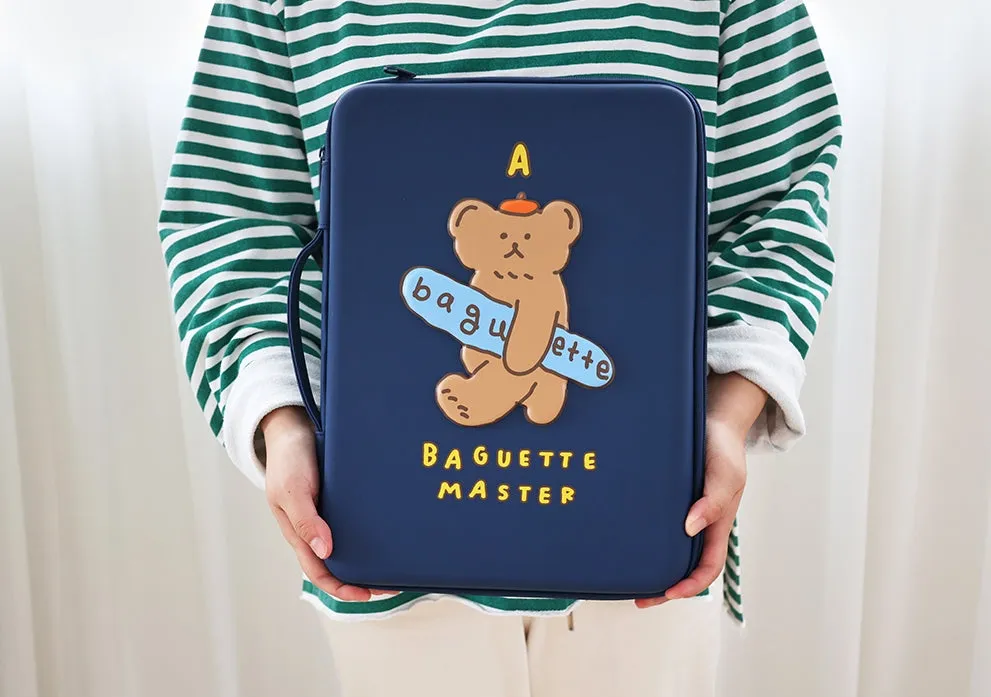 Navyblue Baguette Bear 13 inch Hard Laptop Protective Handbags Purses Bags Sleeves Handheld Square Shaped MacBook Air Pro Asus Chromebook