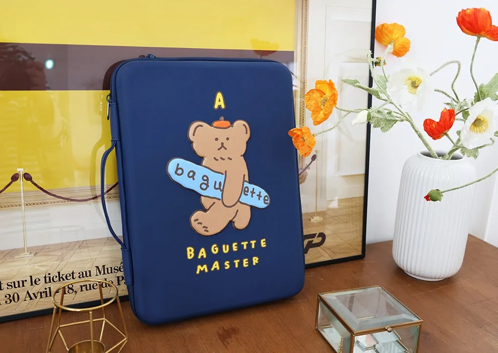 Navyblue Baguette Bear 13 inch Hard Laptop Protective Handbags Purses Bags Sleeves Handheld Square Shaped MacBook Air Pro Asus Chromebook