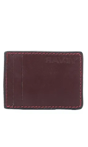 O174863 Stitched Trim Leather Cards Holder - Dark Burgundy