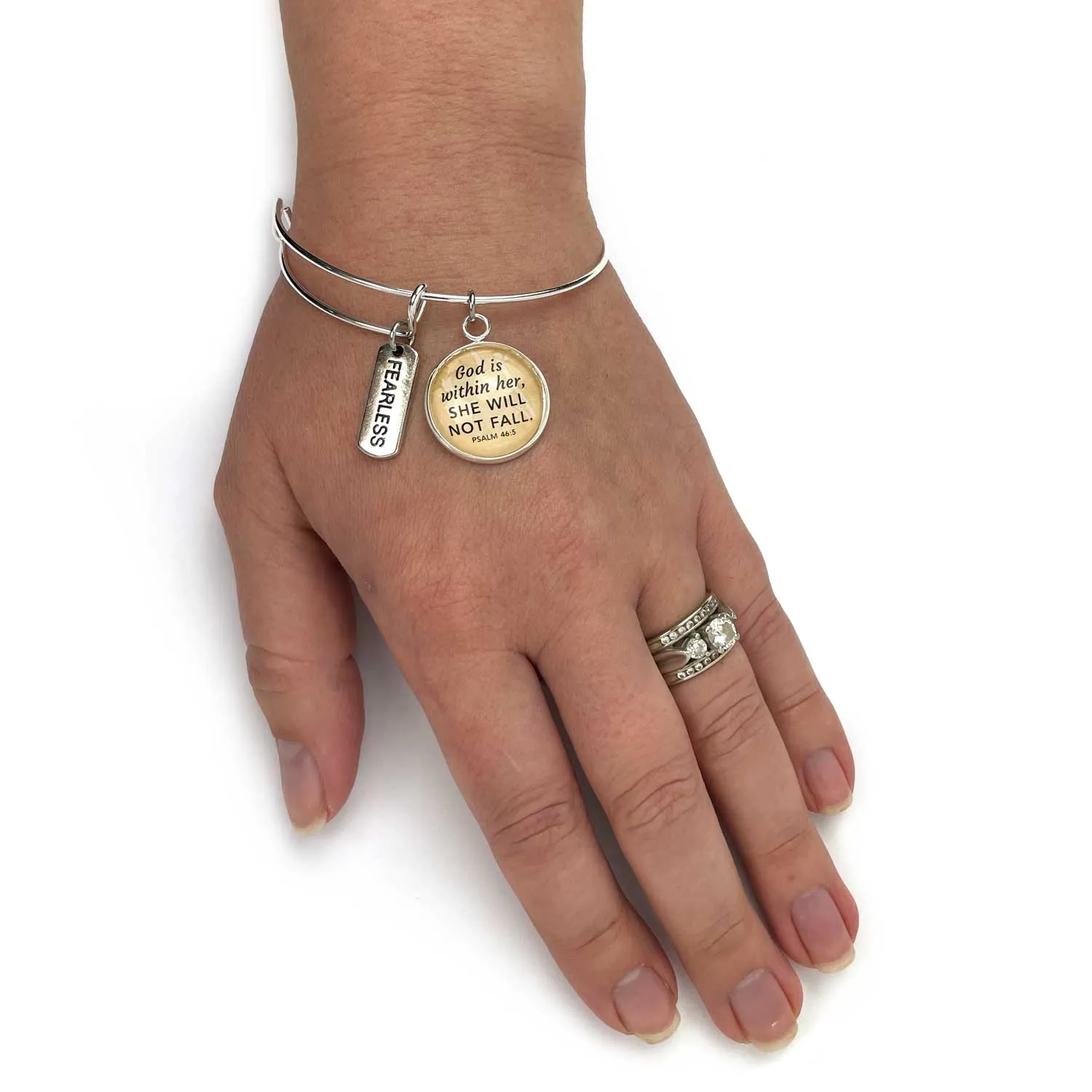 Protected in Scripture Charm Bangle Bracelet - Psalm 32:7 Word Scripture Christian Affirmations Jewelry, Silver