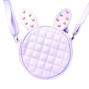 Round Bunny Rabbit Ears Shaped Quilted Cross Body Shoulder Bag in Purple with Studs