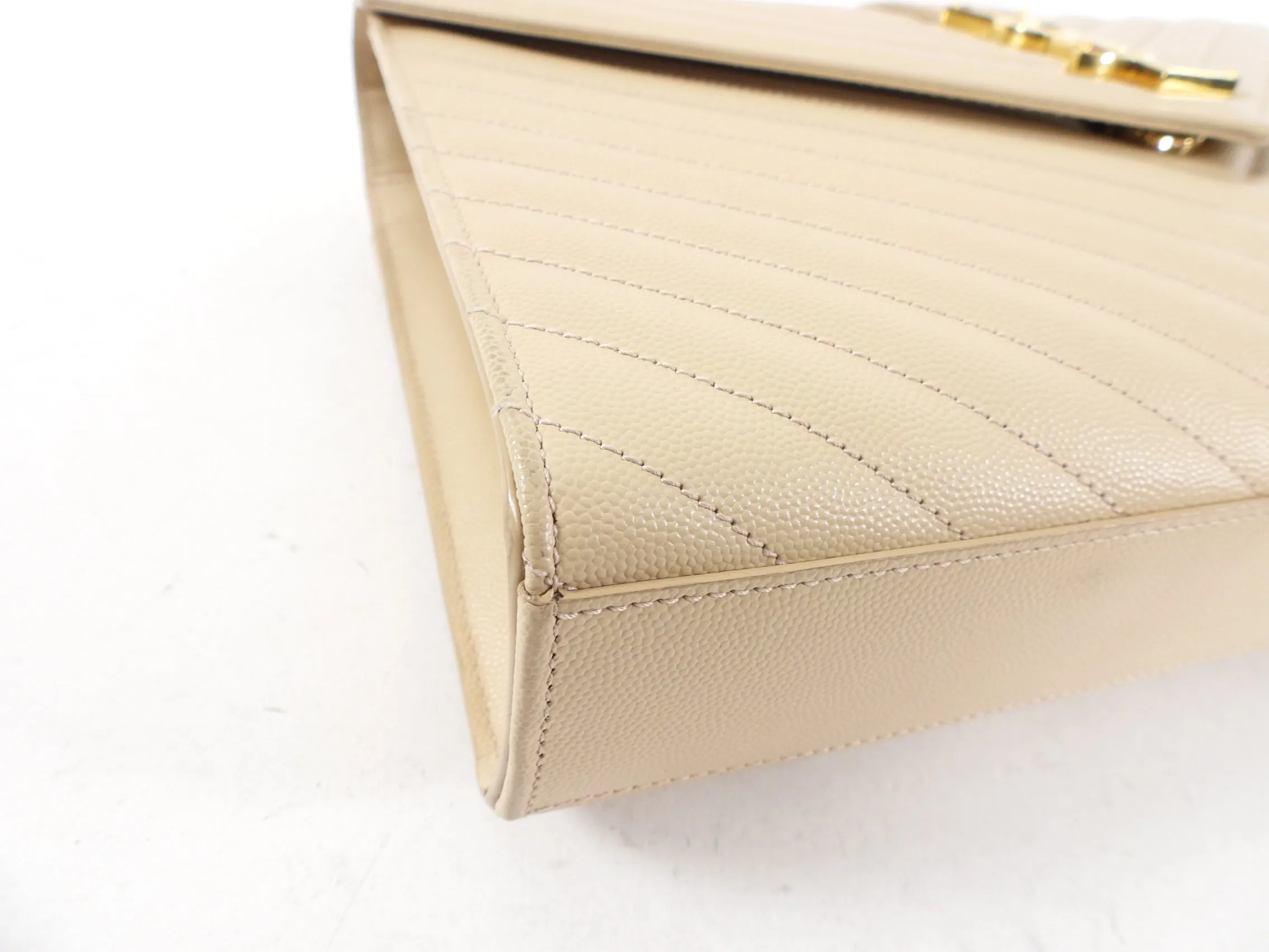 Saint Laurent Beige Chevron Large Envelope Chain Flap Bag