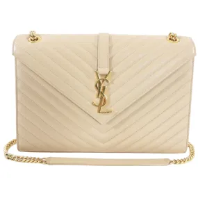 Saint Laurent Beige Chevron Large Envelope Chain Flap Bag