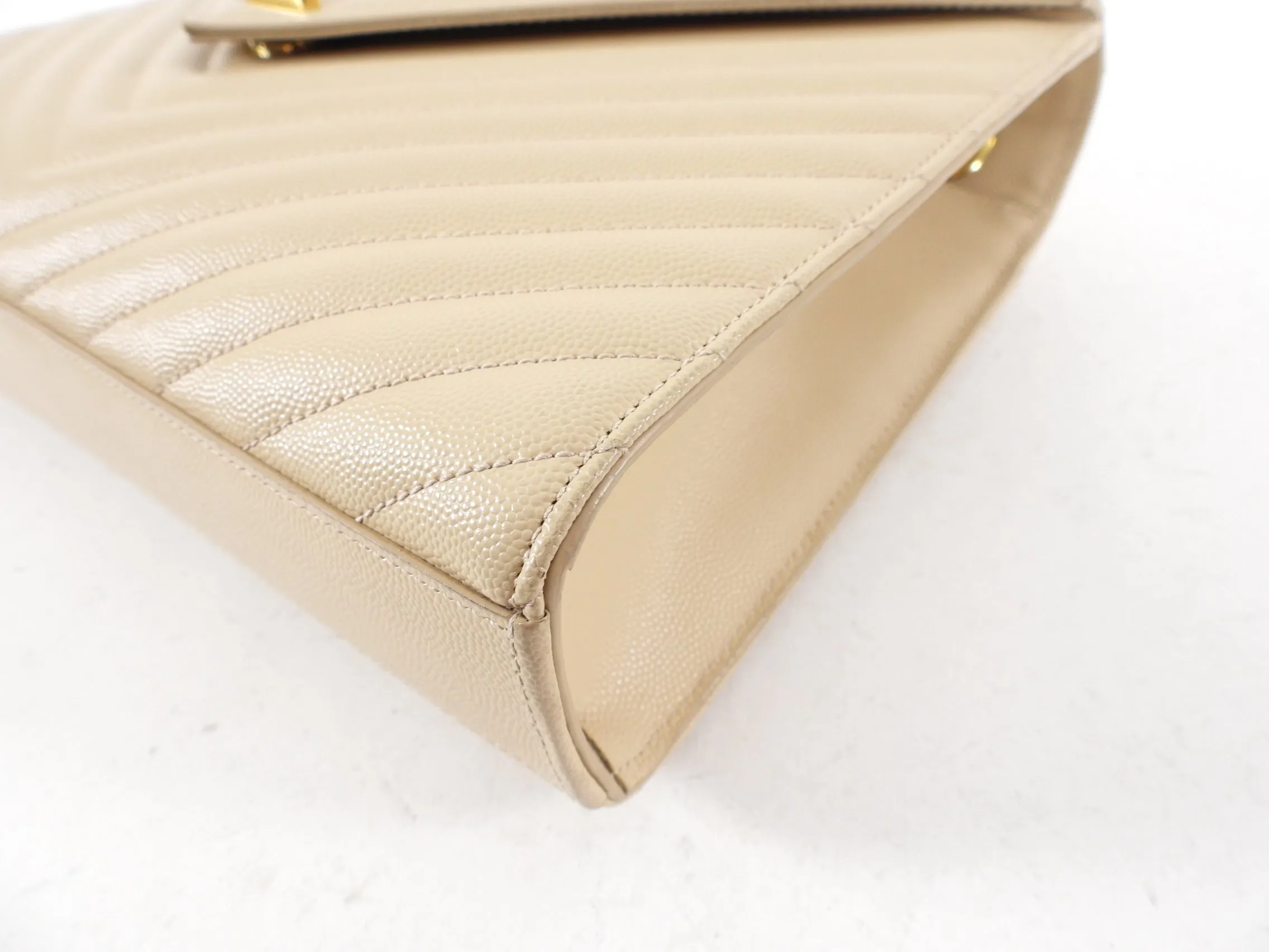 Saint Laurent Beige Chevron Large Envelope Chain Flap Bag