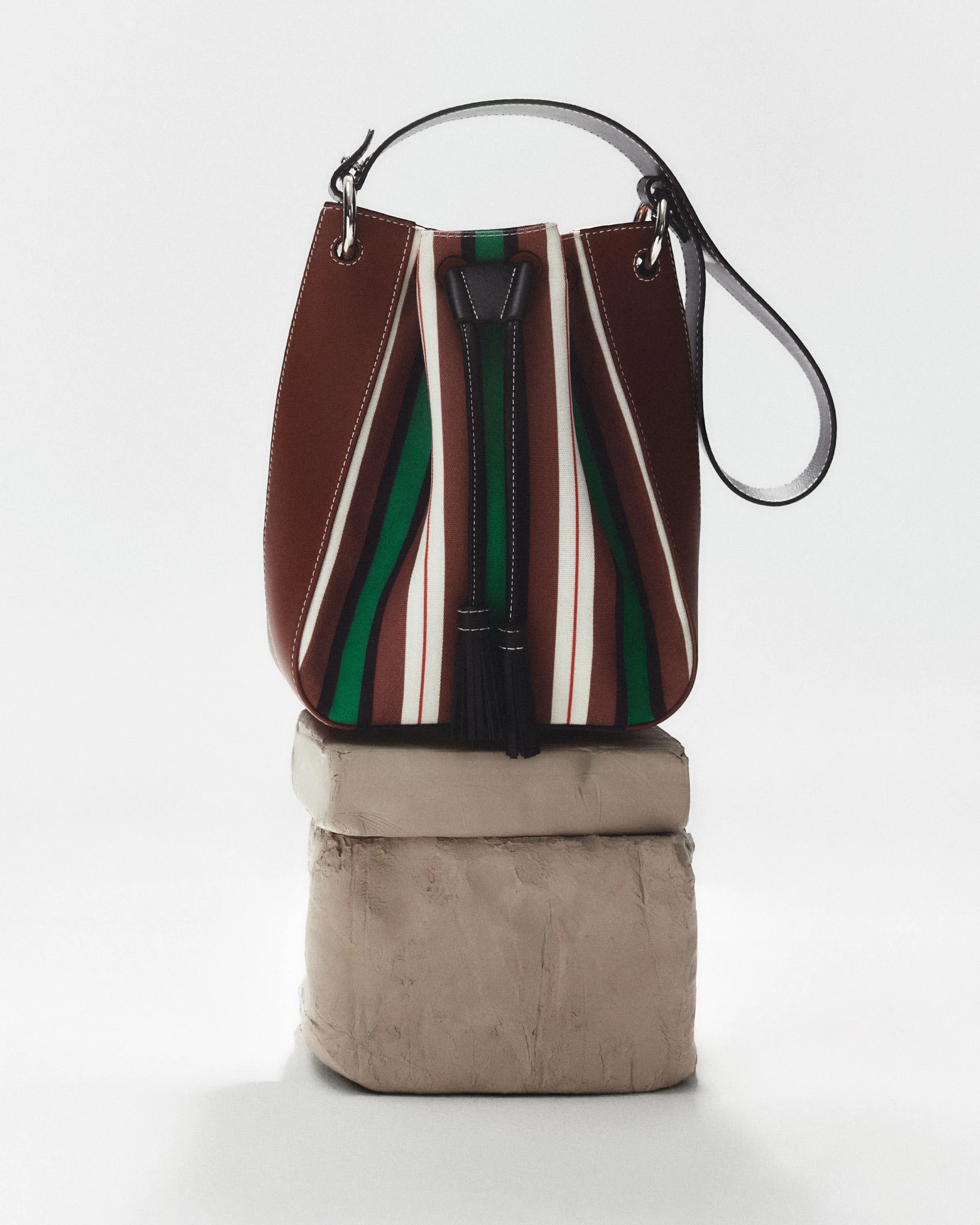 Strathberry x Collagerie Bollo - Chestnut/Black/Green Stripe