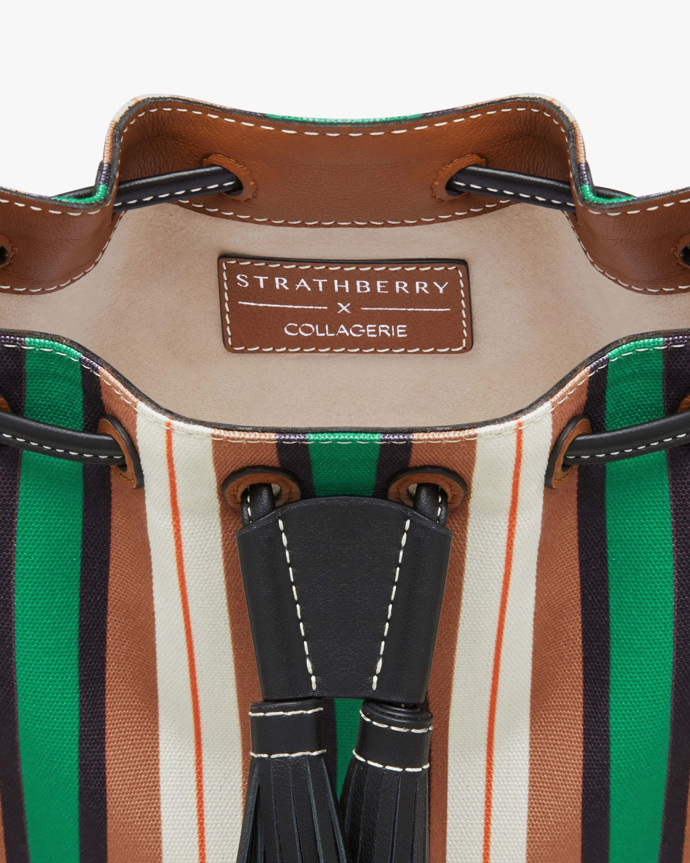 Strathberry x Collagerie Bollo - Chestnut/Black/Green Stripe